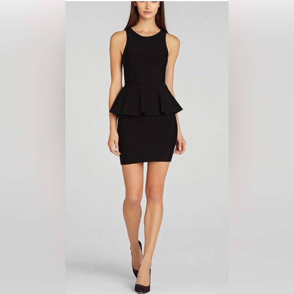 BCBG Black Peplum Waist Bandage Mini Dress Sz Small